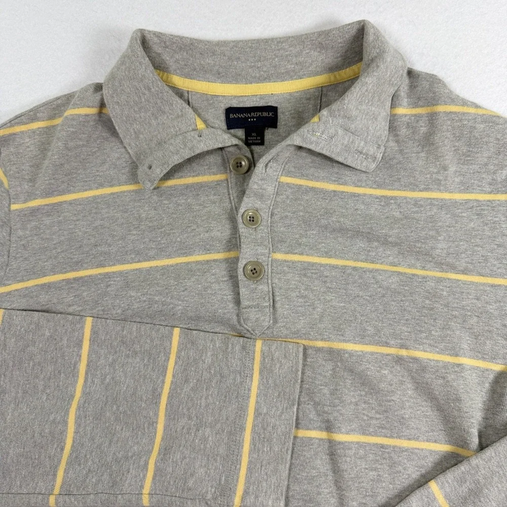 Banana Republic Jersey Knit Henley Polo Shirt Mens XL Grey Yellow Striped 2009